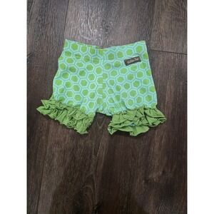 Matilda Jane Girls Green Aqua Honeycomb Ruffle Shorts Size 4 Geometric Print